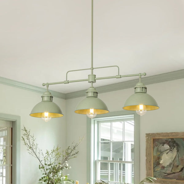 Chandelierias-3-Light Sage Green Sculptural Dome Island Pendant-Chandeliers-Green-