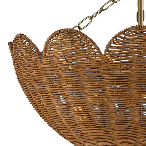 Chandelierias - 3 - Light Scalloped Hand - woven Floral Basket Semi - Flush Mount - Semi Flush - Brass (Preorder) - 