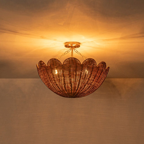 Chandelierias - 3 - Light Scalloped Hand - woven Floral Basket Semi - Flush Mount - Semi Flush - Brass (Preorder) - 