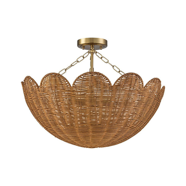 Chandelierias - 3 - Light Scalloped Hand - woven Floral Basket Semi - Flush Mount - Semi Flush - Brass (Preorder) - 