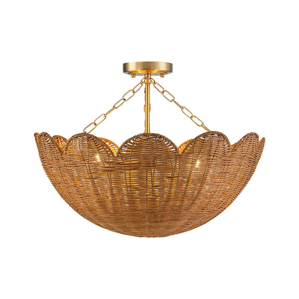 Chandelierias - 3 - Light Scalloped Hand - woven Floral Basket Semi - Flush Mount - Semi Flush - Brass (Preorder) - 