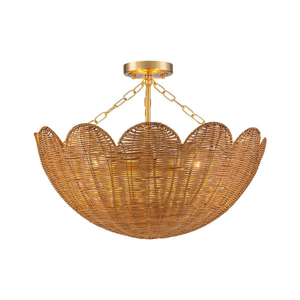 Chandelierias - 3 - Light Scalloped Hand - woven Floral Basket Semi - Flush Mount - Semi Flush - Brass (Preorder) - 