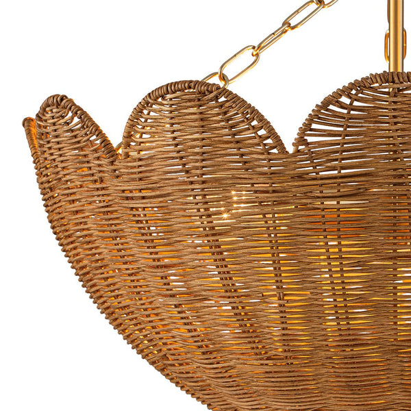 Chandelierias - 3 - Light Scalloped Hand - woven Floral Basket Semi - Flush Mount - Semi Flush - Brass (Preorder) - 