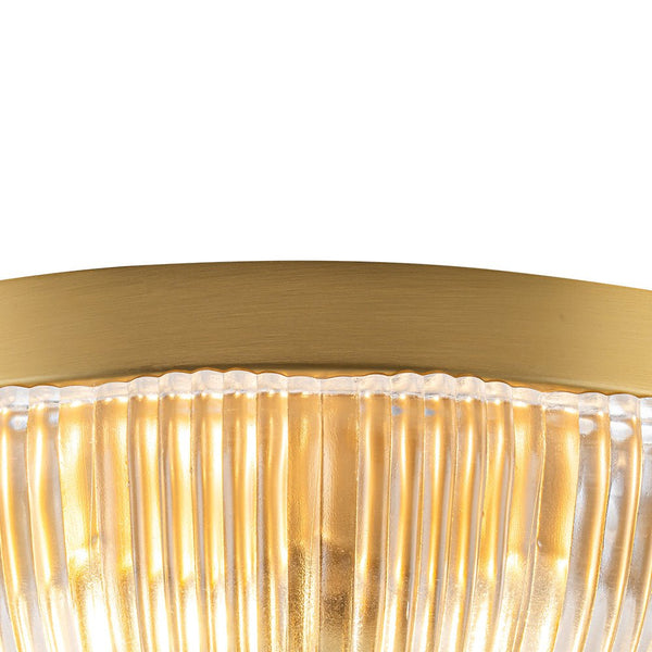 Chandelierias - 3 - Light Scalloped Round Drum Ribbed Glass Flush Mount - Flush Mount - Brass - 