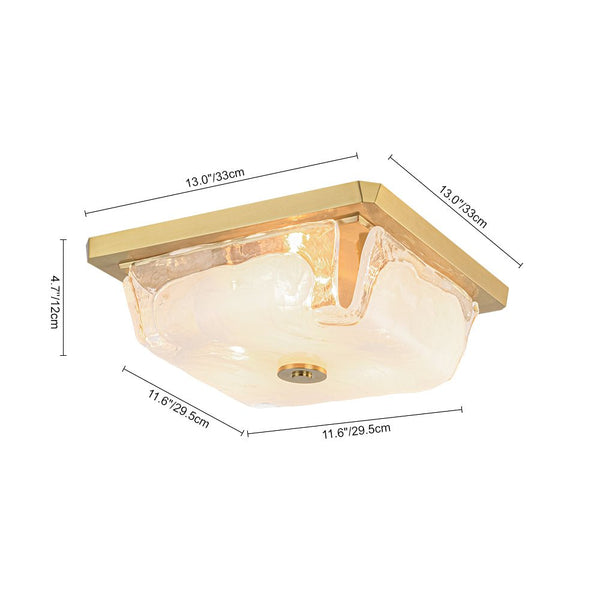 Chandelierias - 3 - Light Sweet Square Handmade Cloud Glass Flush Mount - Semi Flush - Brass - 