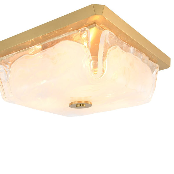 Chandelierias - 3 - Light Sweet Square Handmade Cloud Glass Flush Mount - Semi Flush - Brass - 