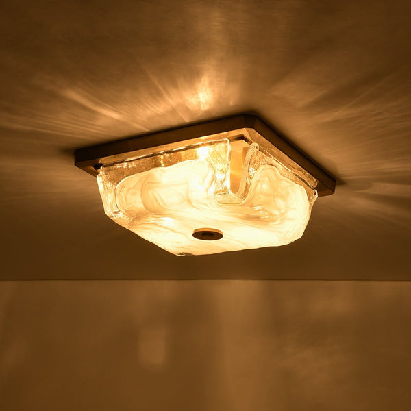 Chandelierias - 3 - Light Sweet Square Handmade Cloud Glass Flush Mount - Semi Flush - Brass - 