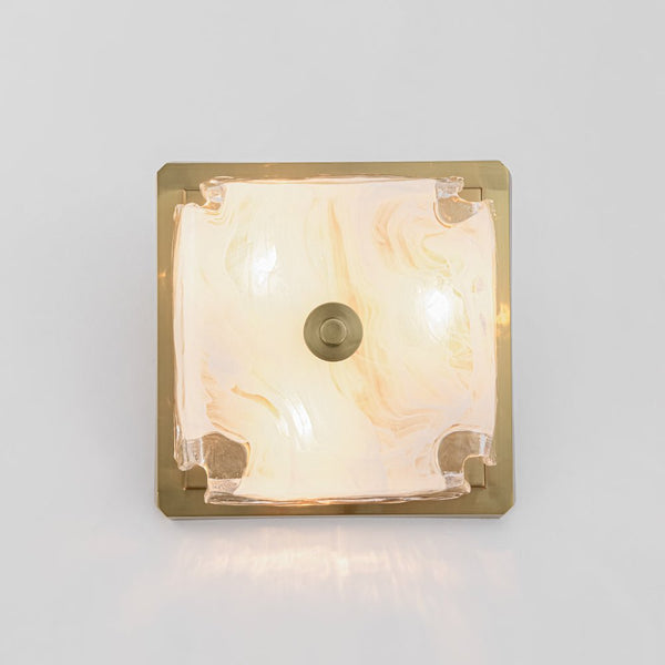Chandelierias - 3 - Light Sweet Square Handmade Cloud Glass Flush Mount - Semi Flush - Brass - 