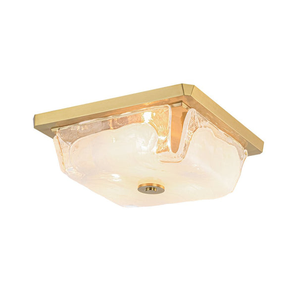 Chandelierias - 3 - Light Sweet Square Handmade Cloud Glass Flush Mount - Semi Flush - Brass - 