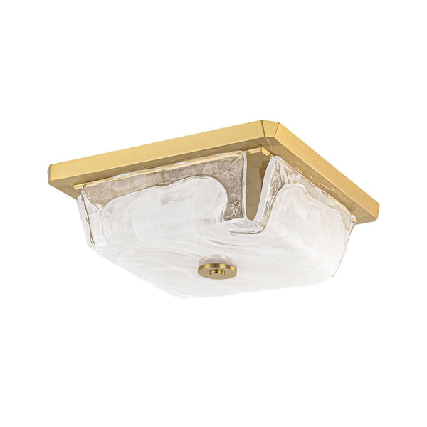 Chandelierias - 3 - Light Sweet Square Handmade Cloud Glass Flush Mount - Semi Flush - Brass - 