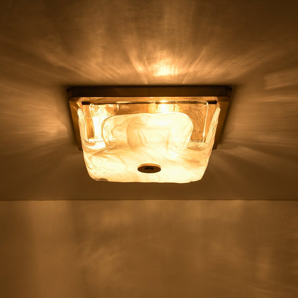 Chandelierias - 3 - Light Sweet Square Handmade Cloud Glass Flush Mount - Semi Flush - Brass - 