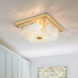 Chandelierias - 3 - Light Sweet Square Handmade Cloud Glass Flush Mount - Semi Flush - Brass - 