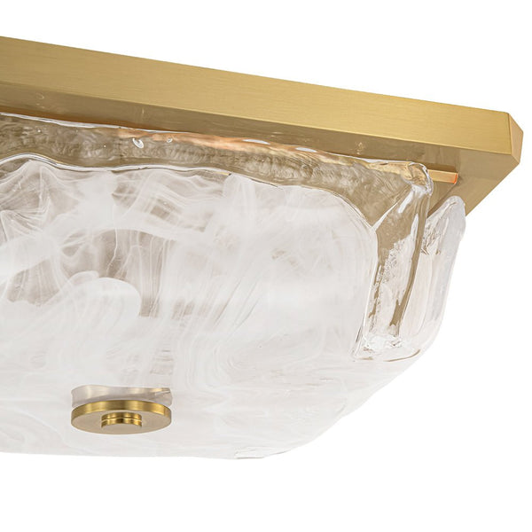 Chandelierias - 3 - Light Sweet Square Handmade Cloud Glass Flush Mount - Semi Flush - Brass - 