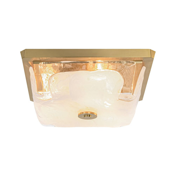 Chandelierias - 3 - Light Sweet Square Handmade Cloud Glass Flush Mount - Semi Flush - Brass - 