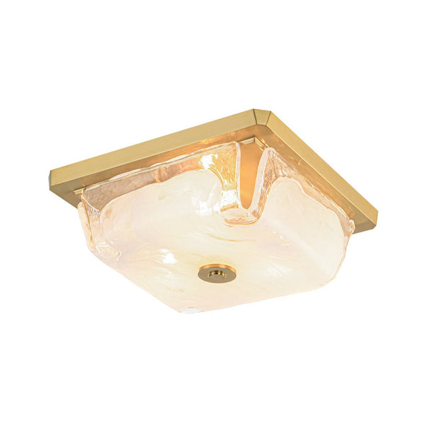 Chandelierias - 3 - Light Sweet Square Handmade Cloud Glass Flush Mount - Semi Flush - Brass - 