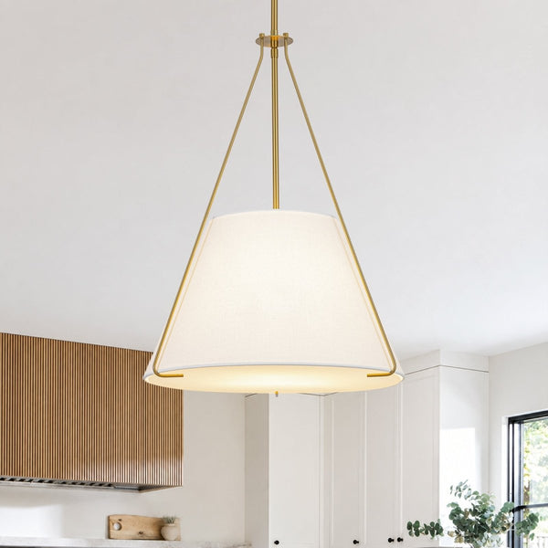 Chandelierias-3-Light Tapered Cone Drum White Linen Fabric Pendant-Pendants-18.2 in-1-Pack