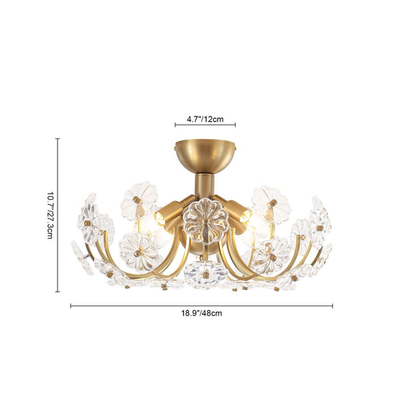 Chandelierias-4-Light Clear Pressed Flower Glass Blossom Semi-Flush Mount-Semi Flush-Brass-