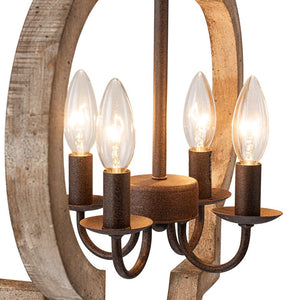 Chandelierias - 4 - Light Distressed Wood Dining Room Lantern Pendant Chandelier - Chandelier - 