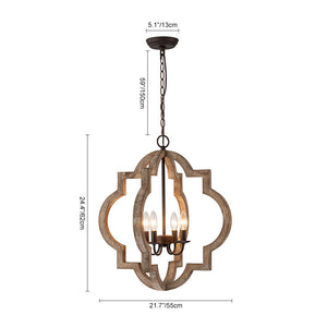 Chandelierias - 4 - Light Distressed Wood Dining Room Lantern Pendant Chandelier - Chandelier - 