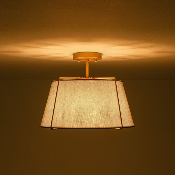 Chandelierias-4-Light Heathered Gray Fabric Conical Drum Semi-flush Mount-Semi Flush-Brass-Gray