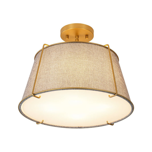 Chandelierias-4-Light Heathered Gray Fabric Conical Drum Semi-flush Mount-Semi Flush-Brass-Gray