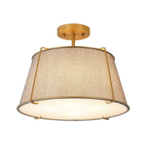 Chandelierias-4-Light Heathered Gray Fabric Conical Drum Semi-flush Mount-Semi Flush-Brass-Gray