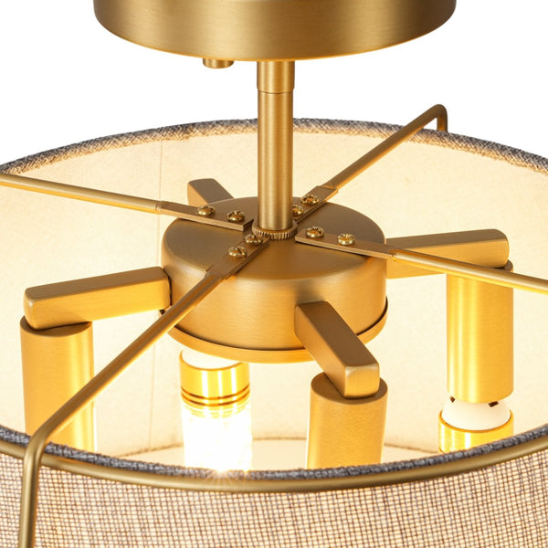 Chandelierias-4-Light Heathered Gray Fabric Conical Drum Semi-flush Mount-Semi Flush-Brass-Gray