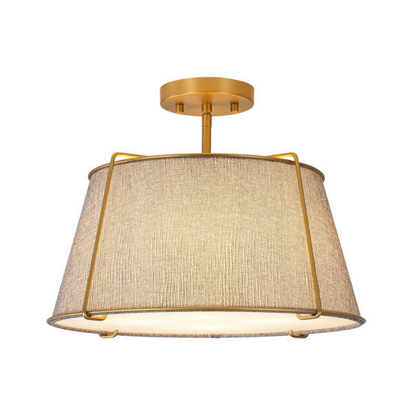 Chandelierias-4-Light Heathered Gray Fabric Conical Drum Semi-flush Mount-Semi Flush-Brass-Gray