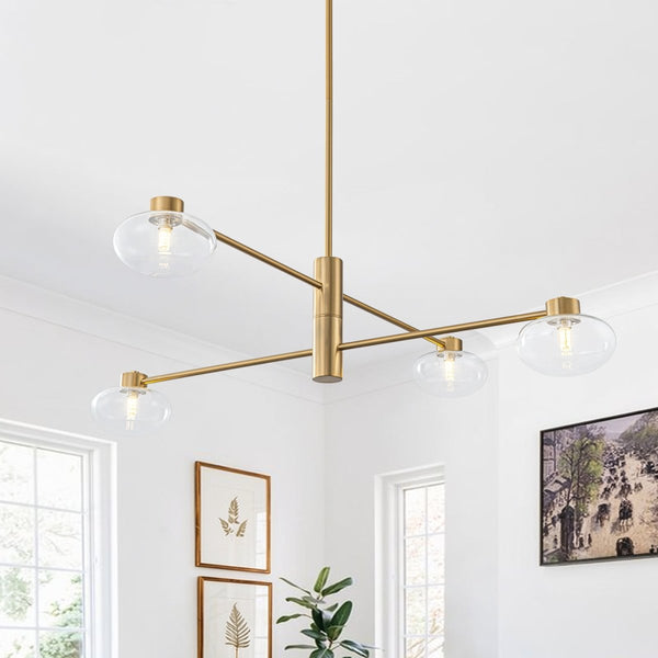 Chandelierias-4-Light Saucer Clear Glass Tiered Linear Chandelier-Chandeliers-Brass-