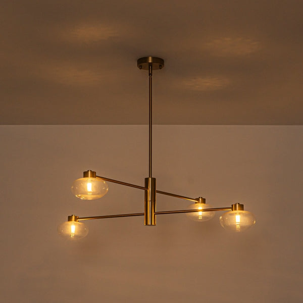 Chandelierias-4-Light Saucer Clear Glass Tiered Linear Chandelier-Chandeliers-Brass-