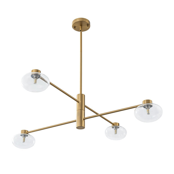 Chandelierias-4-Light Saucer Clear Glass Tiered Linear Chandelier-Chandeliers-Brass-
