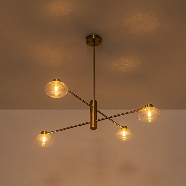 Chandelierias-4-Light Saucer Clear Glass Tiered Linear Chandelier-Chandeliers-Brass-