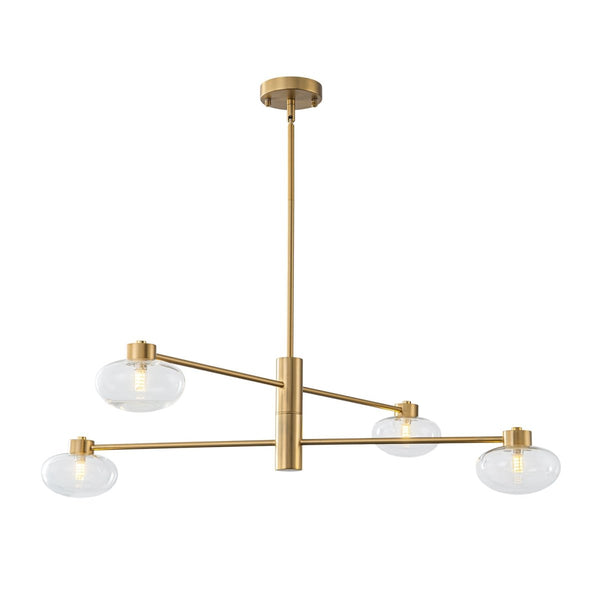 Chandelierias-4-Light Saucer Clear Glass Tiered Linear Chandelier-Chandeliers-Brass-