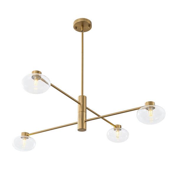 Chandelierias-4-Light Saucer Clear Glass Tiered Linear Chandelier-Chandeliers-Brass-