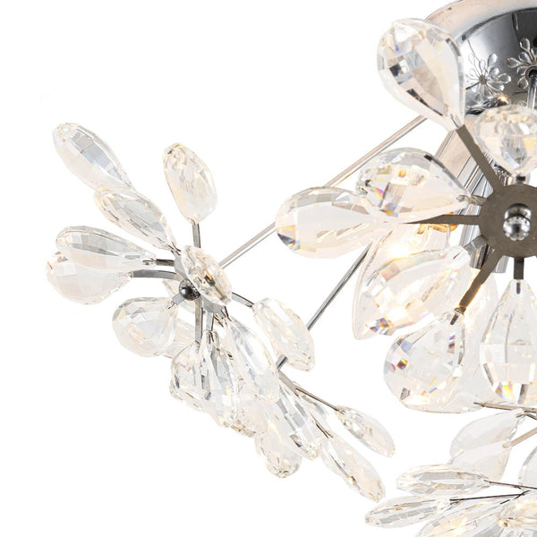 Chandelierias - 4 - Light Spark Ball Crystal Flower Sphere Semi - Flush Mount - Semi Flush - Chrome - 
