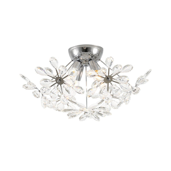 Chandelierias - 4 - Light Spark Ball Crystal Flower Sphere Semi - Flush Mount - Semi Flush - Chrome - 