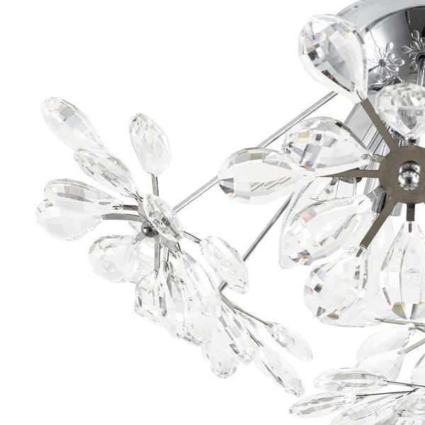 Chandelierias - 4 - Light Spark Ball Crystal Flower Sphere Semi - Flush Mount - Semi Flush - Chrome - 