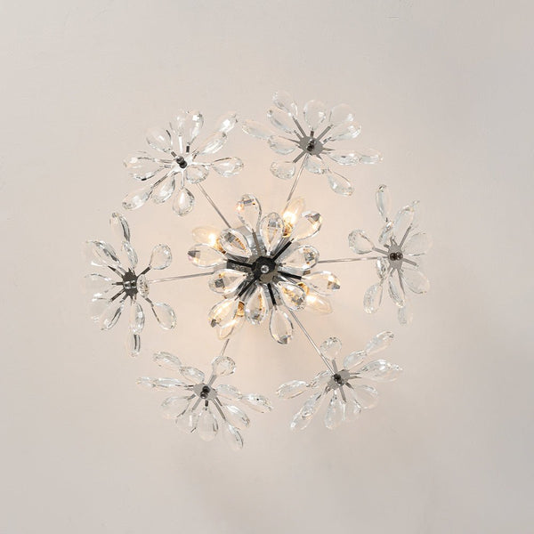 Chandelierias - 4 - Light Spark Ball Crystal Flower Sphere Semi - Flush Mount - Semi Flush - Chrome - 