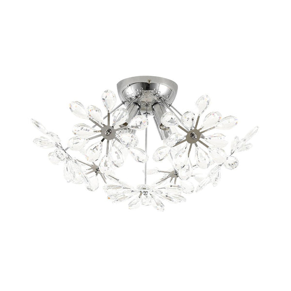 Chandelierias - 4 - Light Spark Ball Crystal Flower Sphere Semi - Flush Mount - Semi Flush - Chrome - 