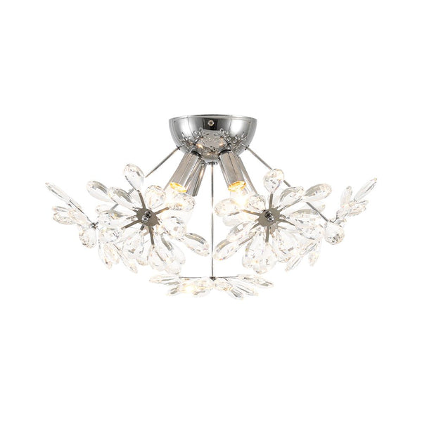 Chandelierias - 4 - Light Spark Ball Crystal Flower Sphere Semi - Flush Mount - Semi Flush - Chrome - 