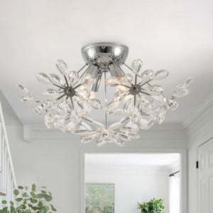 Chandelierias - 4 - Light Spark Ball Crystal Flower Sphere Semi - Flush Mount - Semi Flush - Chrome - 