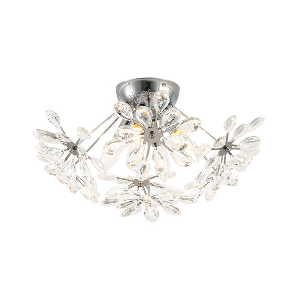 Chandelierias - 4 - Light Spark Ball Crystal Flower Sphere Semi - Flush Mount - Semi Flush - Chrome - 