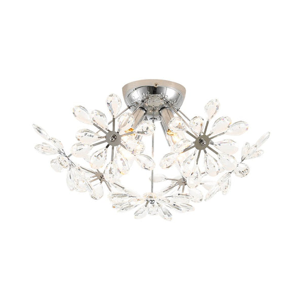 Chandelierias - 4 - Light Spark Ball Crystal Flower Sphere Semi - Flush Mount - Semi Flush - Chrome - 