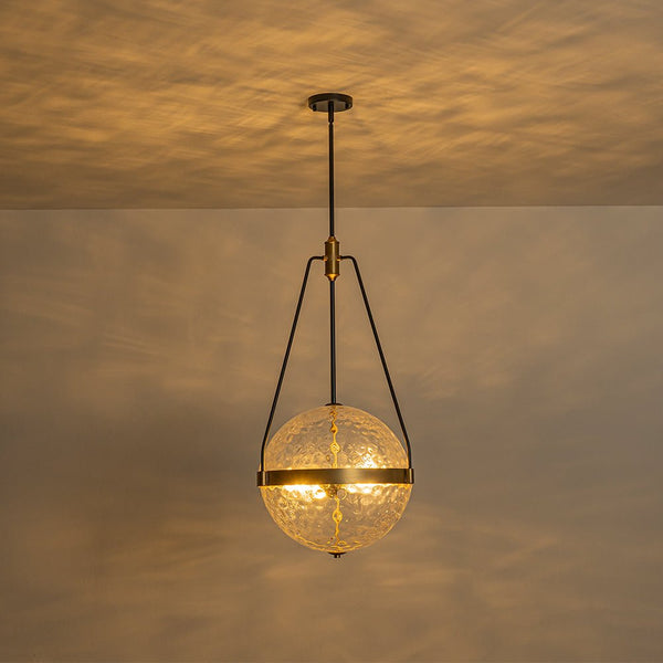 Chandelierias - 4 - Light Water Hammered Glass Sphere Pendant - Pendant - Brass & Black - 