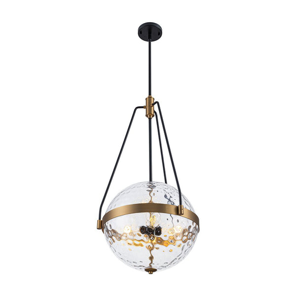 Chandelierias - 4 - Light Water Hammered Glass Sphere Pendant - Pendant - Brass & Black - 