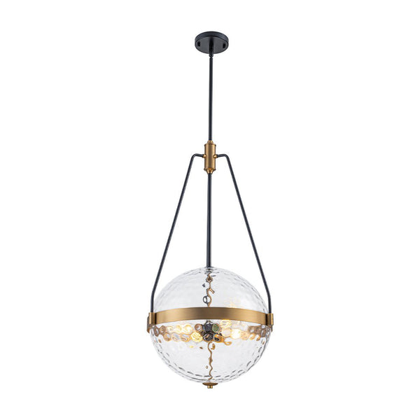 Chandelierias - 4 - Light Water Hammered Glass Sphere Pendant - Pendant - Brass & Black - 