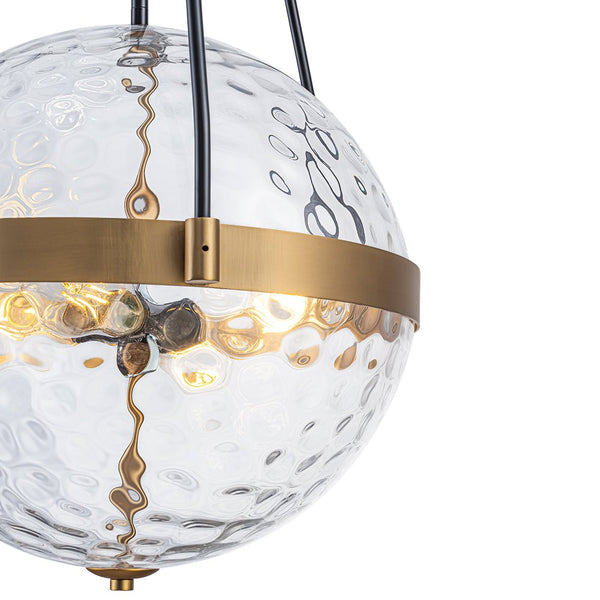 Chandelierias - 4 - Light Water Hammered Glass Sphere Pendant - Pendant - Brass & Black - 