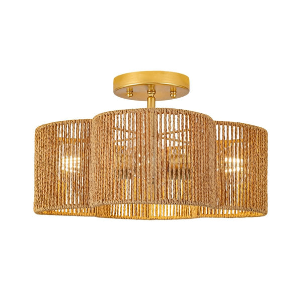 Chandelierias-4-Lobed Raffia Yarn Woven Flower Scallop Drum Semi-flush Mount-Semi Flush-2-Pack-