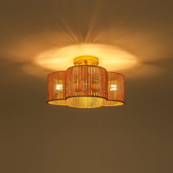 Chandelierias-4-Lobed Raffia Yarn Woven Flower Scallop Drum Semi-flush Mount-Semi Flush-2-Pack-