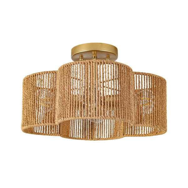 Chandelierias-4-Lobed Raffia Yarn Woven Flower Scallop Drum Semi-flush Mount-Semi Flush-2-Pack-